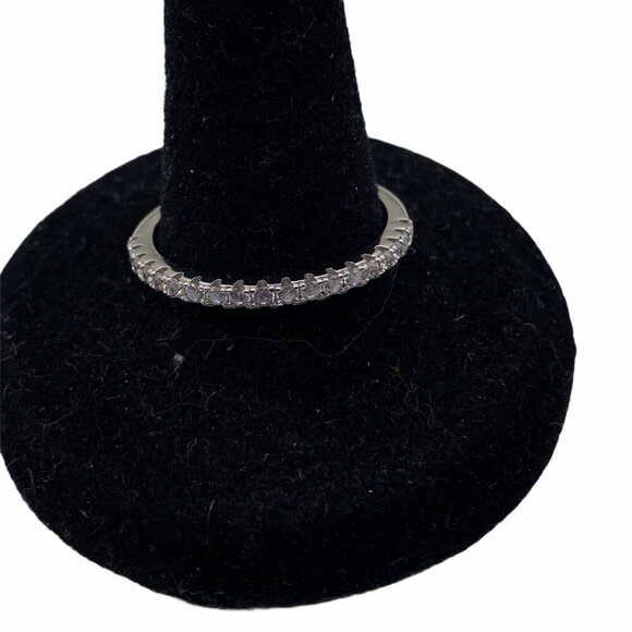 CZ Wedding Band Women 925 Sterling Silver Half Eternity Stackable Ring Size‎ 8 - Picture 1 of 7